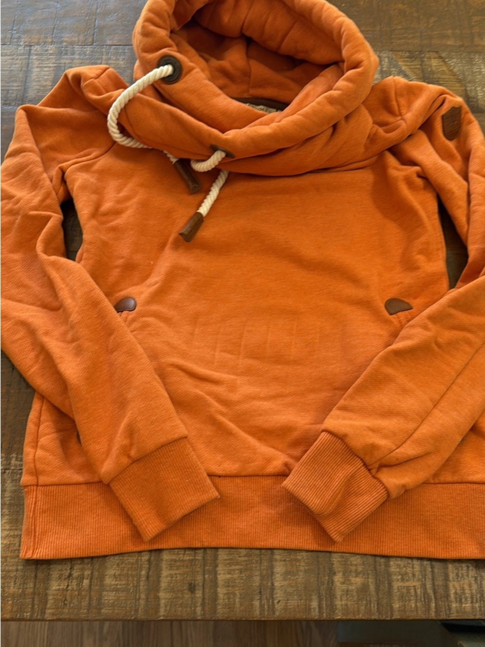 Women's Cozy Funnel Neck Sweater Hoodie - Burnt Orange